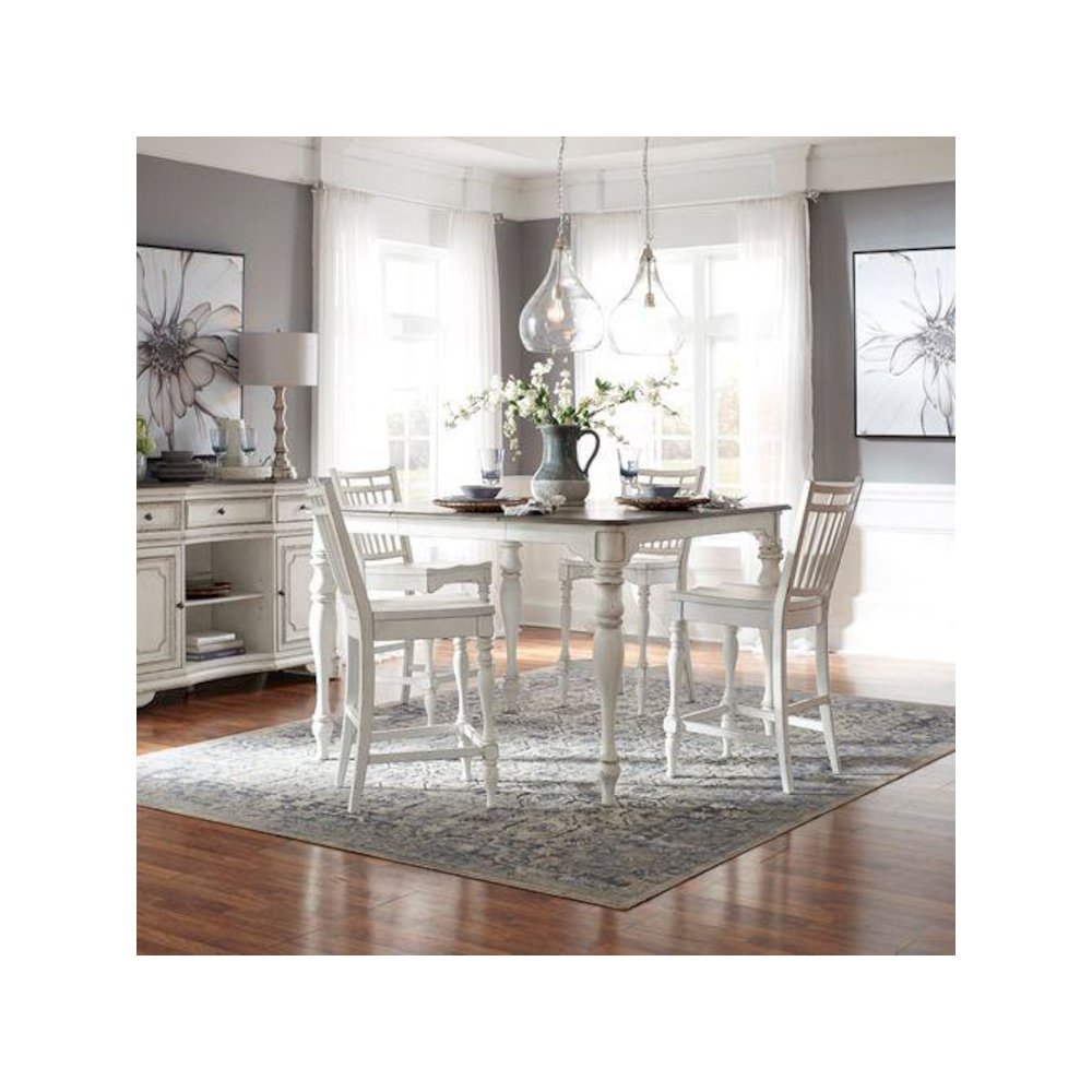 5 Piece Counter Height Table Dining Room Set with 4 Spindle Back Counter Chairs