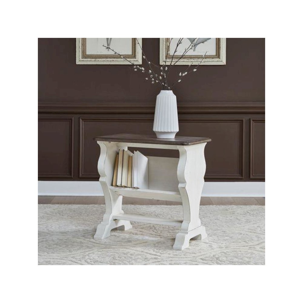 Library Chair Side Table in Porcelain White Finish w/ Churchill Brown Tops