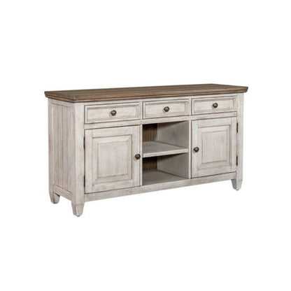 Heartland 56 Inch Tile TV Console in Antique White w/ Tobacco Top