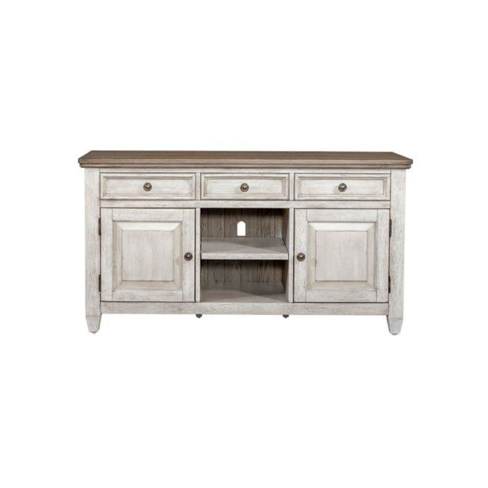 Heartland 56 Inch Tile TV Console in Antique White w/ Tobacco Top