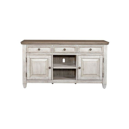 Heartland 56 Inch Tile TV Console in Antique White w/ Tobacco Top