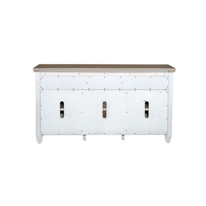 Heartland 56 Inch Tile TV Console in Antique White w/ Tobacco Top