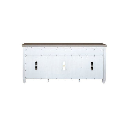 Heartland 66 Inch Tile TV Console in Antique White w/ Tobacco Top