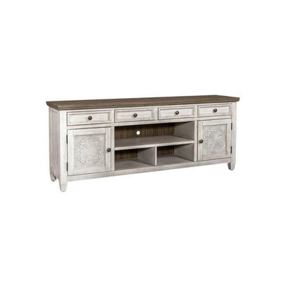 Heartland 76 Inch Tile TV Console in Antique White w/ Tobacco Top