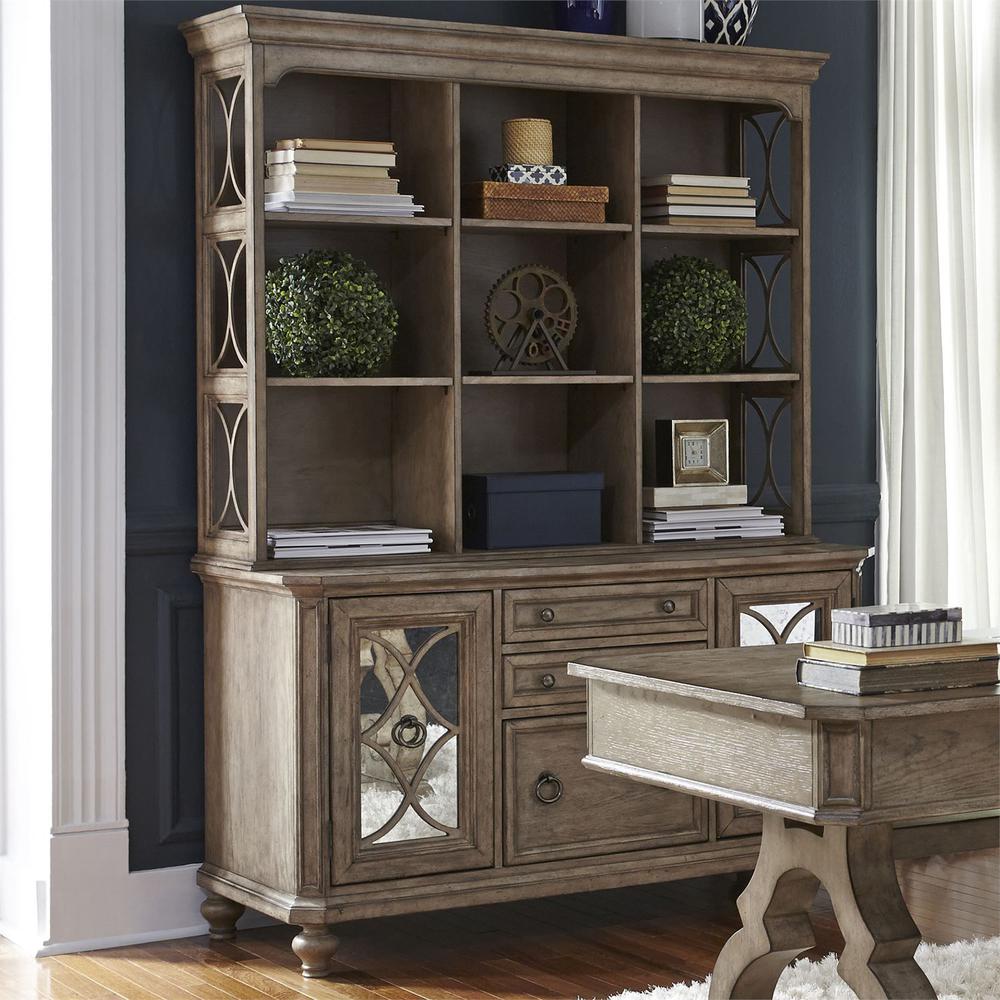 Simply Elegant Credenza & Hutch Set in Heathered Taupe