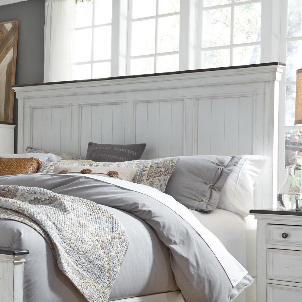 Allyson Park Queen Panel Headboard in Wirebrushed White w/ Charcoal Top