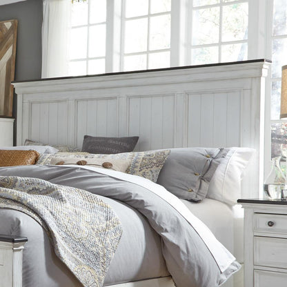 Allyson Park Queen Panel Headboard in Wirebrushed White w/ Charcoal Top