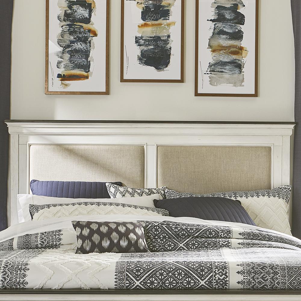 Allyson Park Queen Panel Headboard in Wirebrushed White w/ Charcoal Top