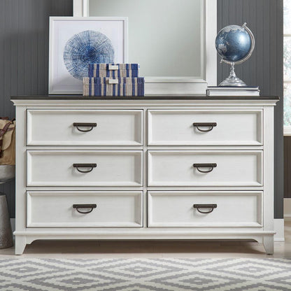 Allyson Park 6 Drawer Dresser in Wirebrushed White w/ Charcoal Top