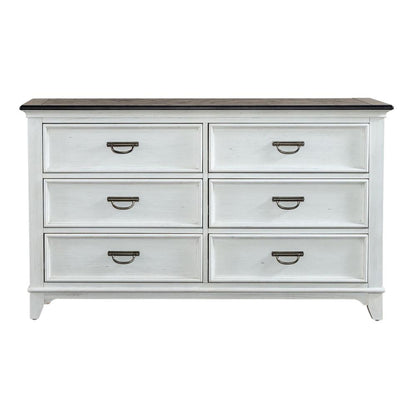 Allyson Park 6 Drawer Dresser in Wirebrushed White w/ Charcoal Top