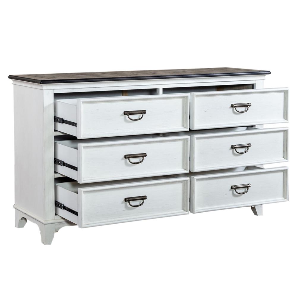 Allyson Park 6 Drawer Dresser in Wirebrushed White w/ Charcoal Top