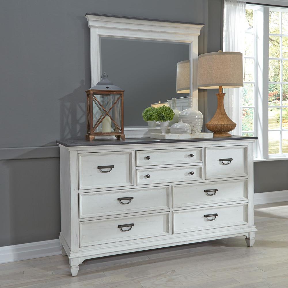 Allyson Park Dresser & Mirror in Wirebrushed White w/ Charcoal Top