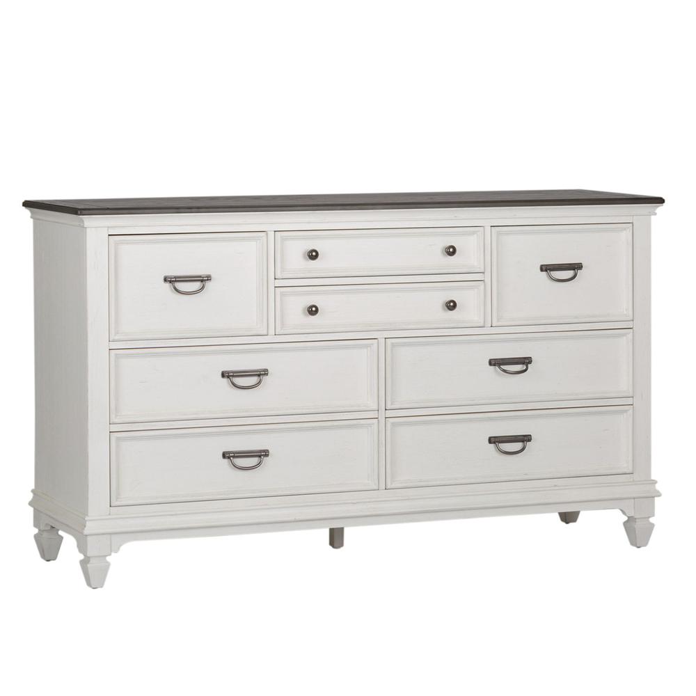 Allyson Park Dresser & Mirror in Wirebrushed White w/ Charcoal Top