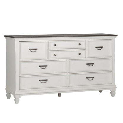 Allyson Park Dresser & Mirror in Wirebrushed White w/ Charcoal Top