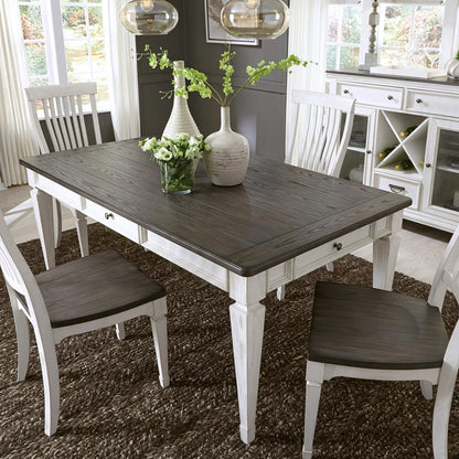 Allyson Park 5 Piece Rectangular Table Set in Wirebrushed White w/ Charcoal Top