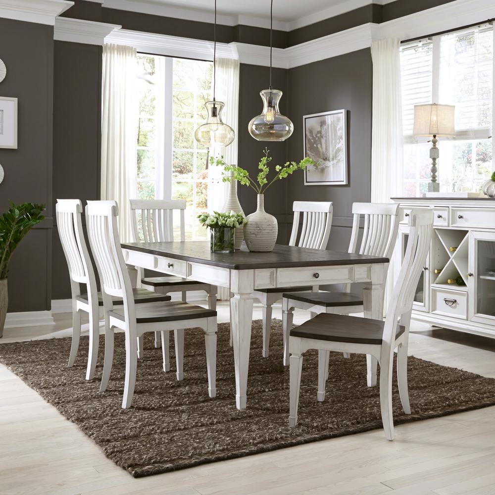 Allyson Park 7 Piece Rectangular Table Set in Wirebrushed White w/ Charcoal Top