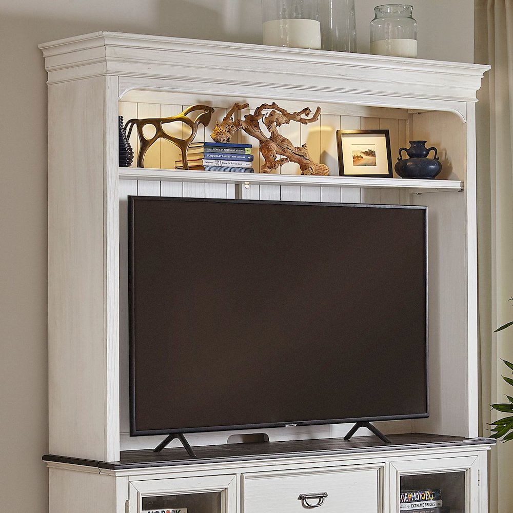 Entertainment Center with Piers - Wirebrushed White with Charcoal Tops