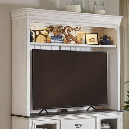 Entertainment Center with Piers - Wirebrushed White with Charcoal Tops