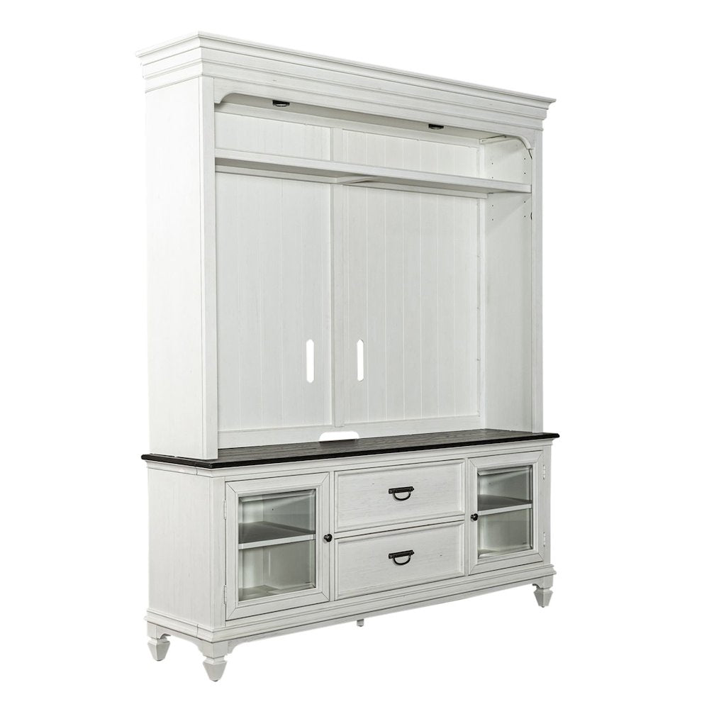Allyson Park Entertainment Center - Wirebrushed White with Charcoal Tops