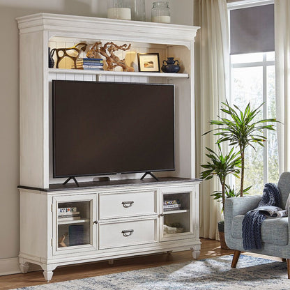 Allyson Park Entertainment Center - Wirebrushed White with Charcoal Tops