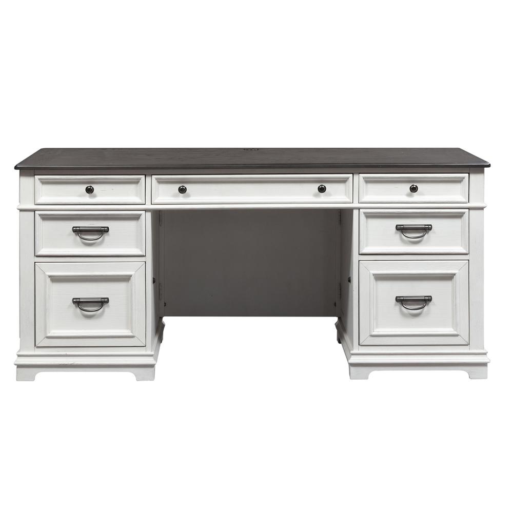 Allyson Park Desk in Wirebrushed White w/ Charcoal Top