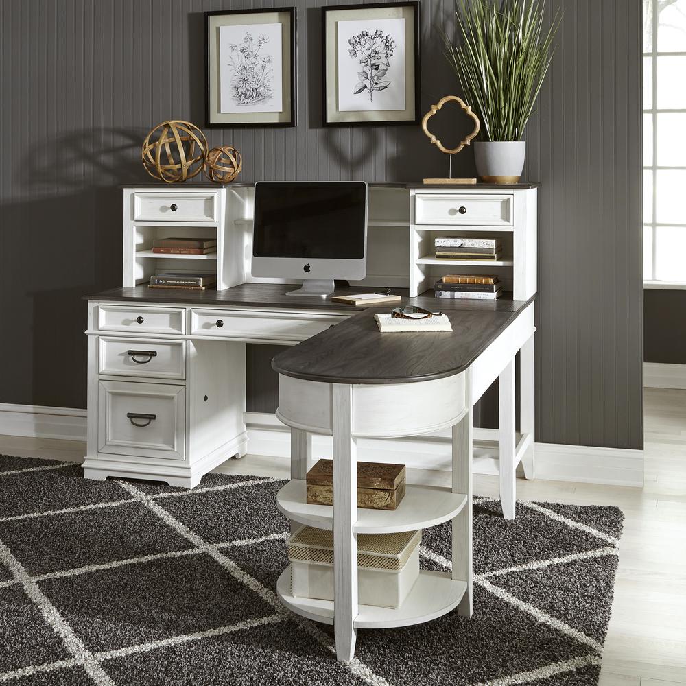Allyson Park L Shaped Desk Set in Wirebrushed White w/ Charcoal Top
