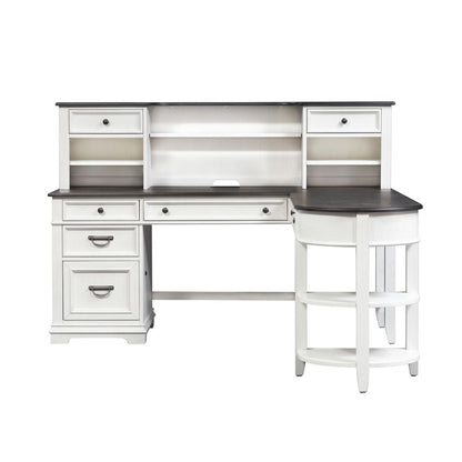 Allyson Park L Shaped Desk Set in Wirebrushed White w/ Charcoal Top