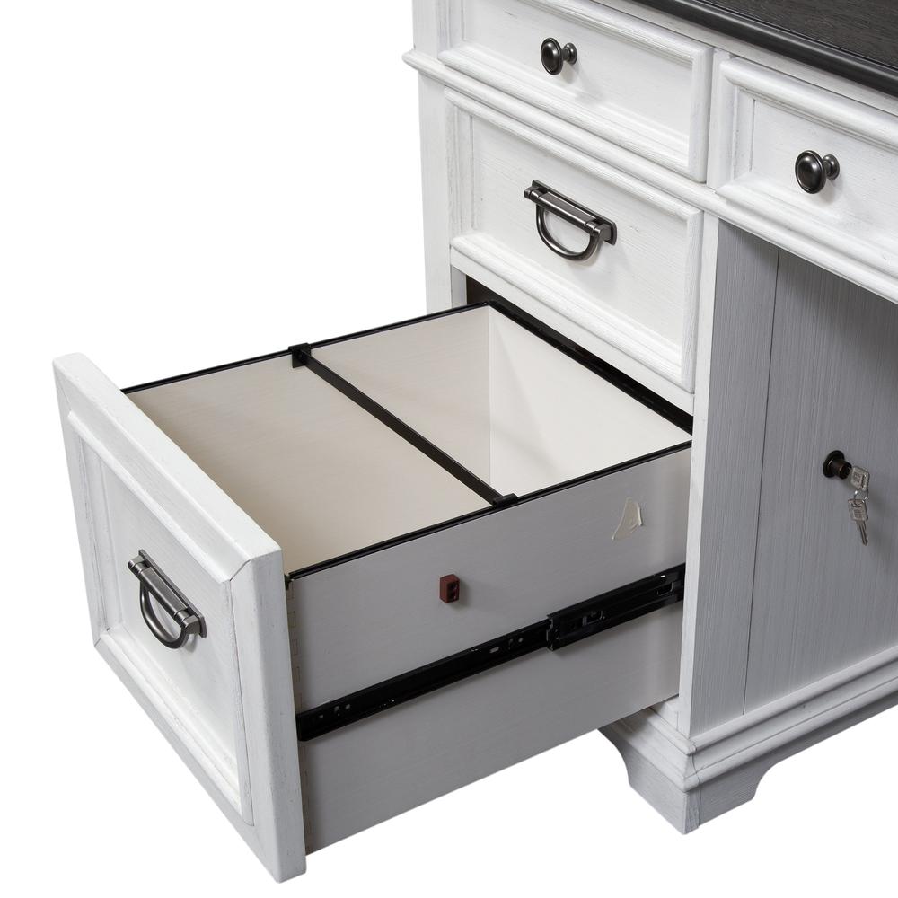 Allyson Park L Shaped Desk Set in Wirebrushed White w/ Charcoal Top