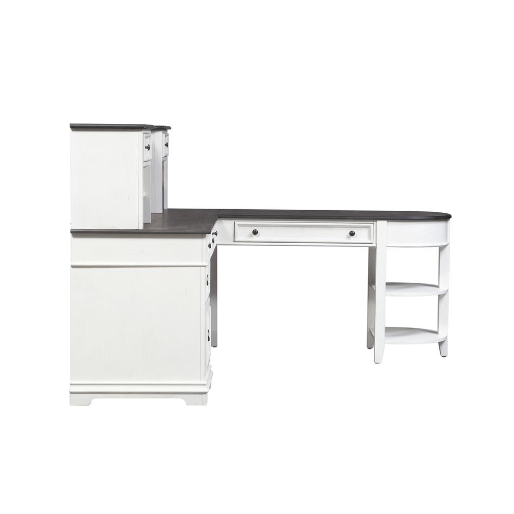 Allyson Park L Shaped Desk Set in Wirebrushed White w/ Charcoal Top