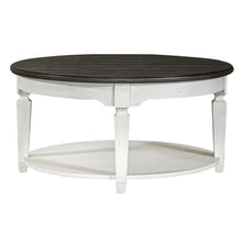 Allyson Park Round Cocktail Table in Wirebrushed White w/ Charcoal Top