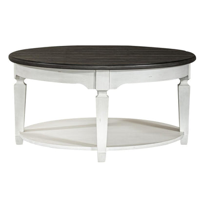 Allyson Park Round Cocktail Table in Wirebrushed White w/ Charcoal Top