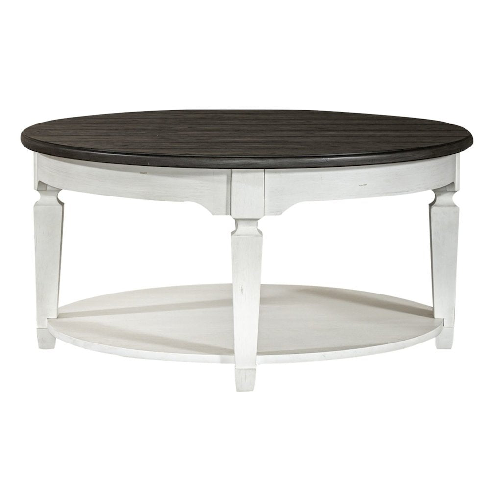 3 Pc Living Room Set Round Cocktail Table, 2 End Tables Cottage White, Oak Wood