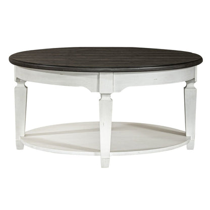 3 Pc Living Room Set Round Cocktail Table, 2 End Tables Cottage White, Oak Wood