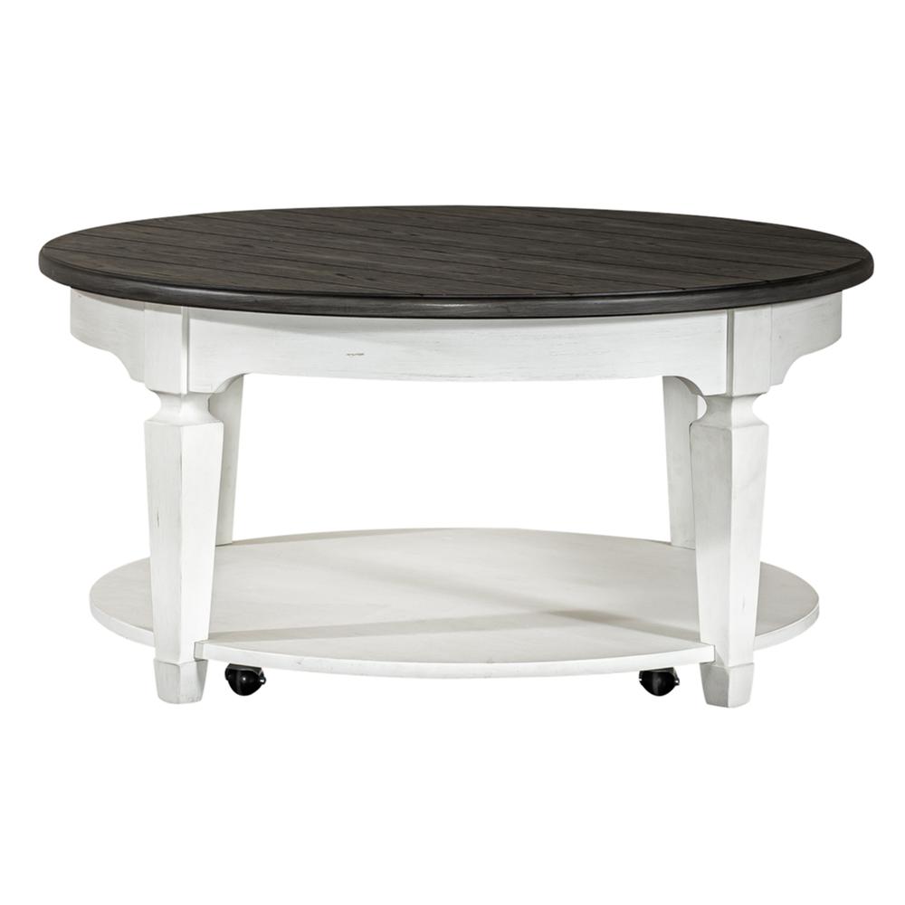 Allyson Park Round Cocktail Table in Wirebrushed White w/ Charcoal Top