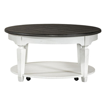 Allyson Park Round Cocktail Table in Wirebrushed White w/ Charcoal Top