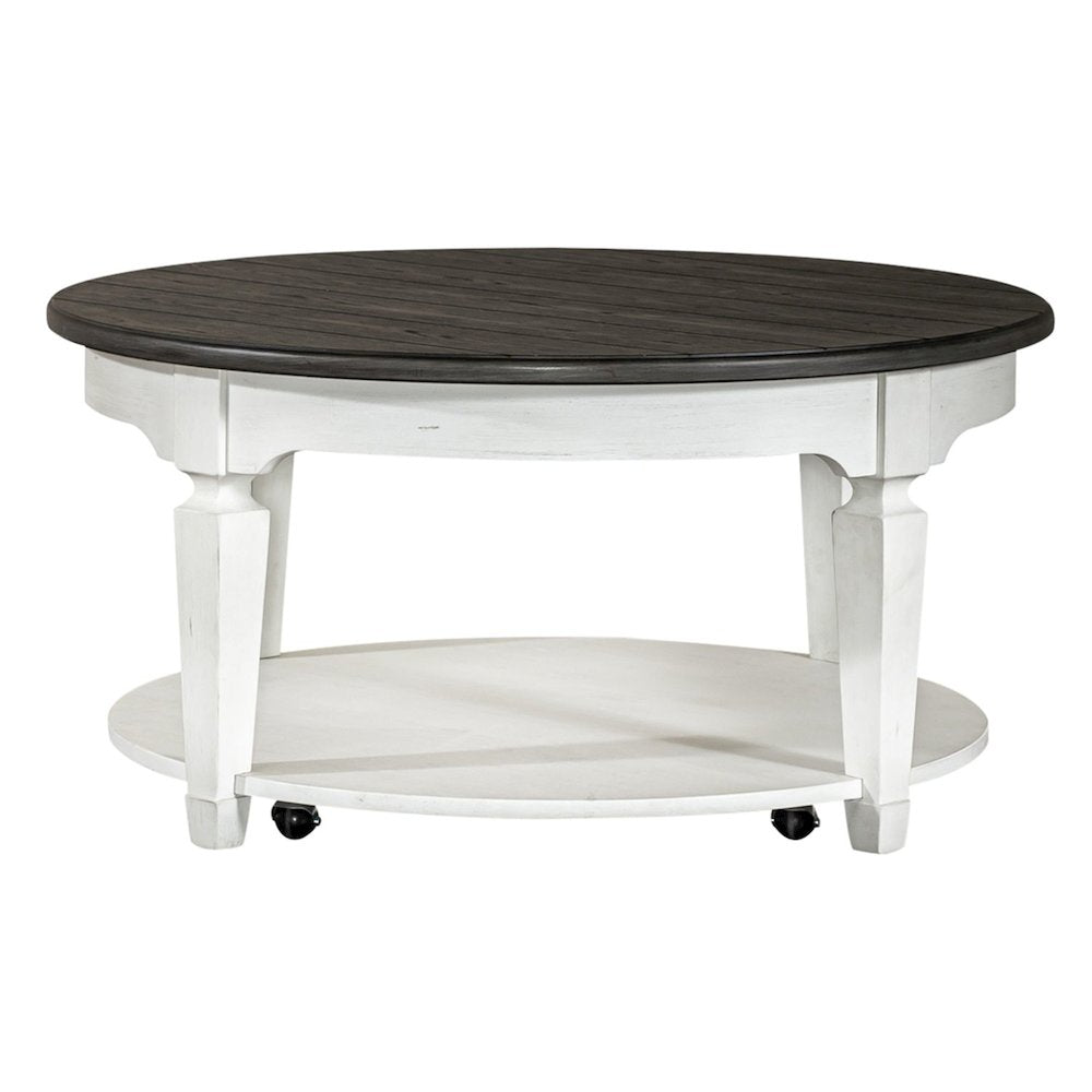 3 Pc Living Room Set Round Cocktail Table, 2 End Tables Cottage White, Oak Wood