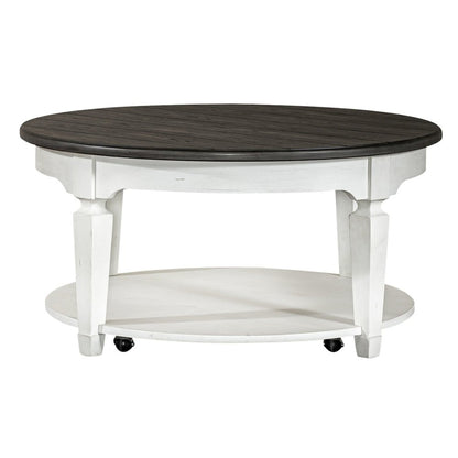 3 Pc Living Room Set Round Cocktail Table, 2 End Tables Cottage White, Oak Wood