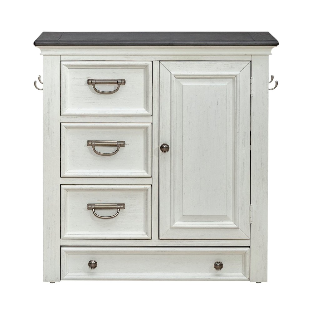 Cabinet Cottage Home Storage Pet Food Bowl Drawer - White w/ Charcoal Tops