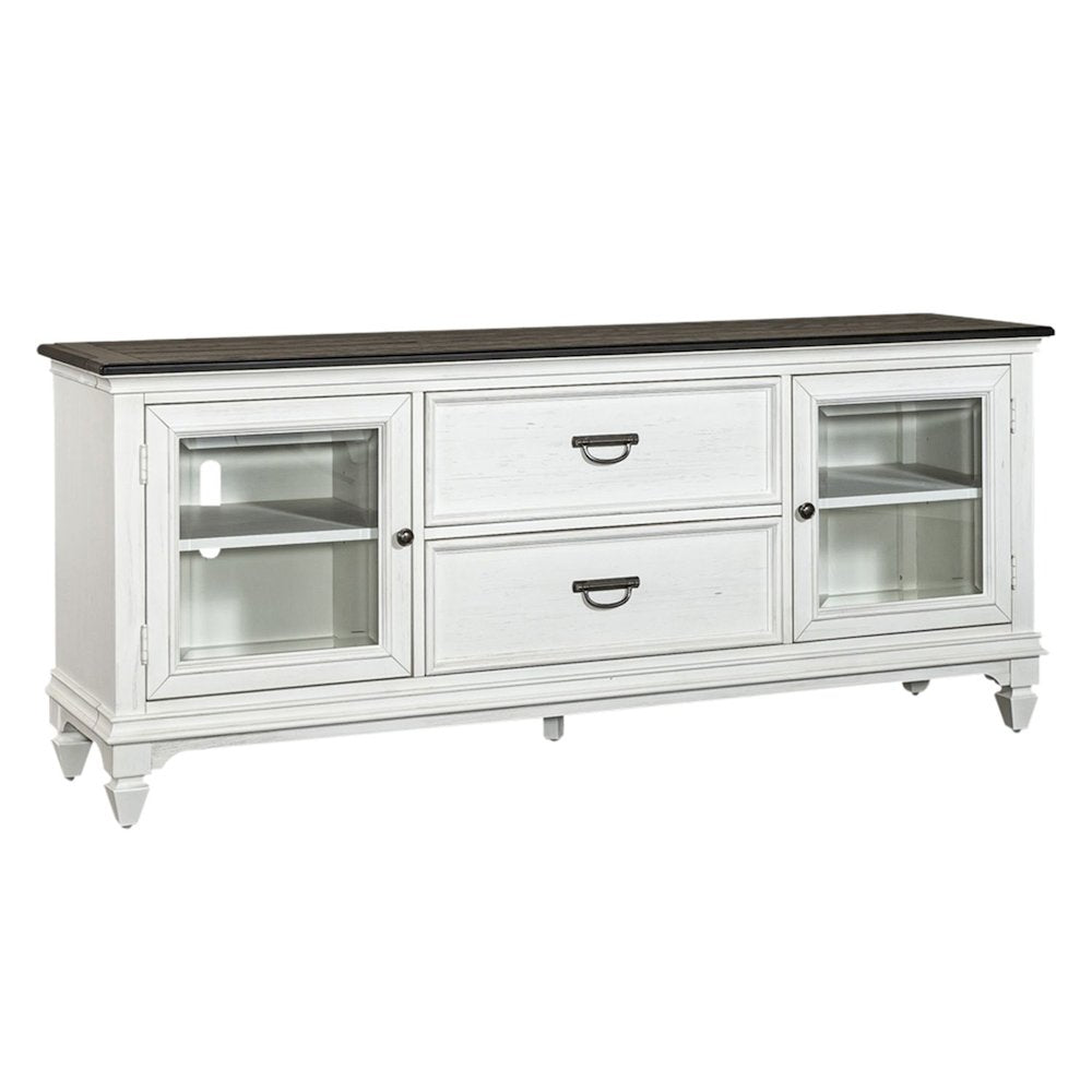 Allyson Park Entertainment Center - Wirebrushed White with Charcoal Tops