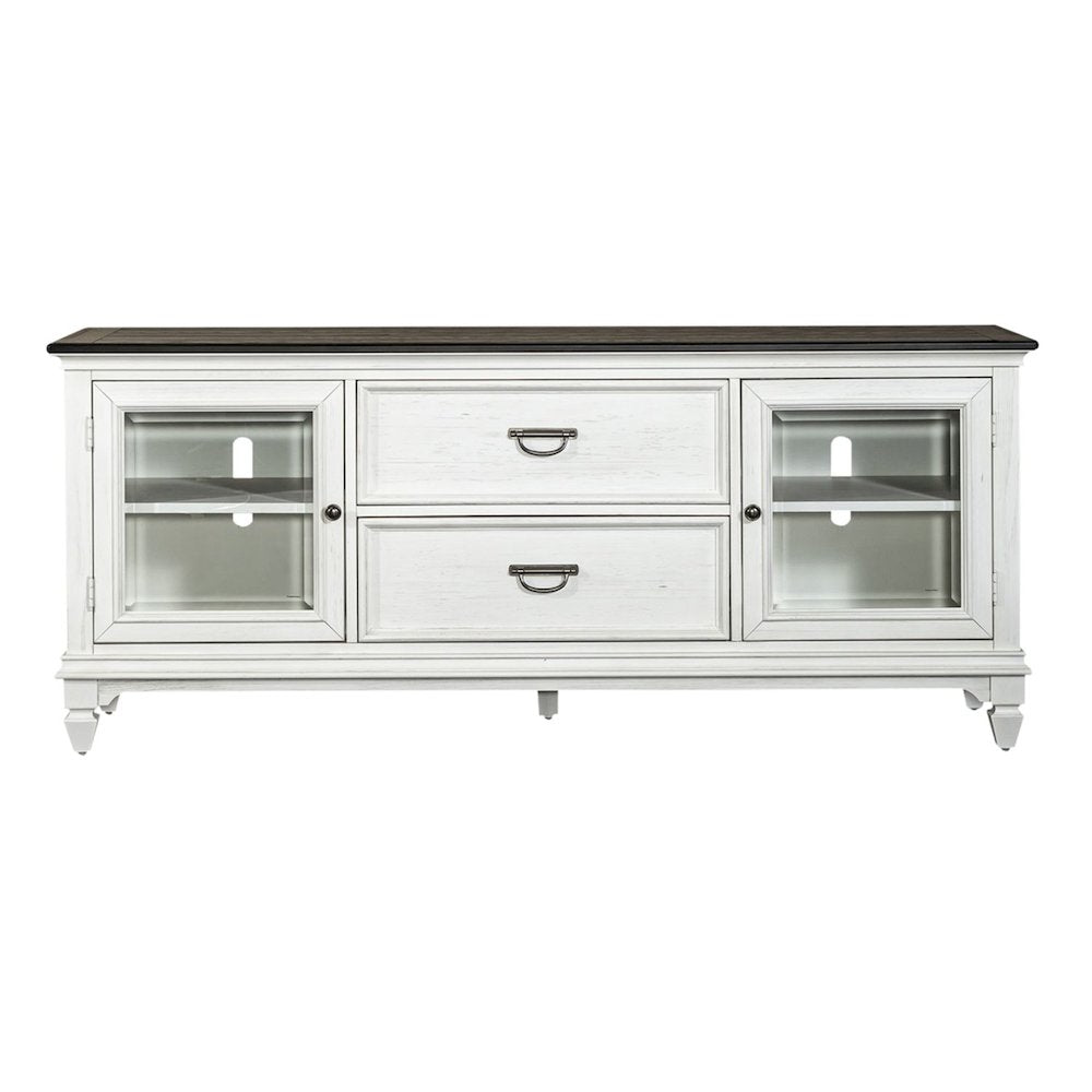 Allyson Park Entertainment Center - Wirebrushed White with Charcoal Tops