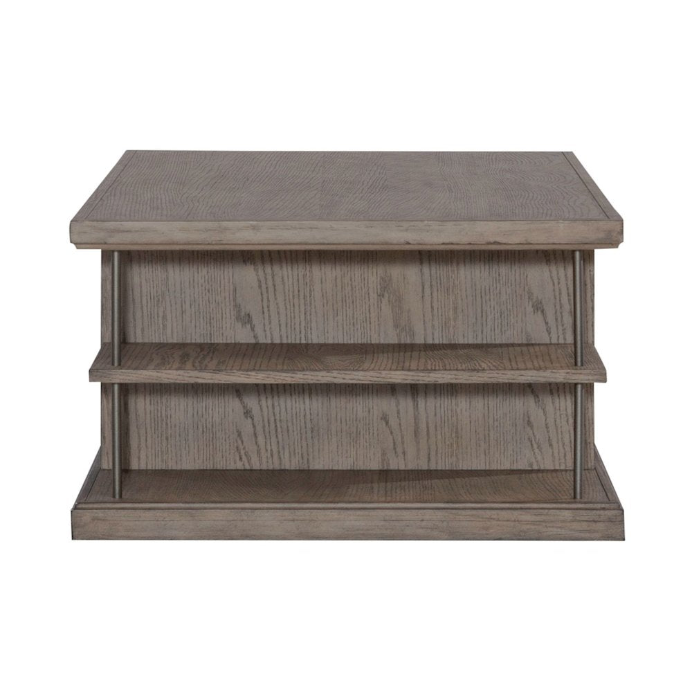 City Scape Metal Accent Oak Wood Cocktail Table for Living Room Burnished Beige