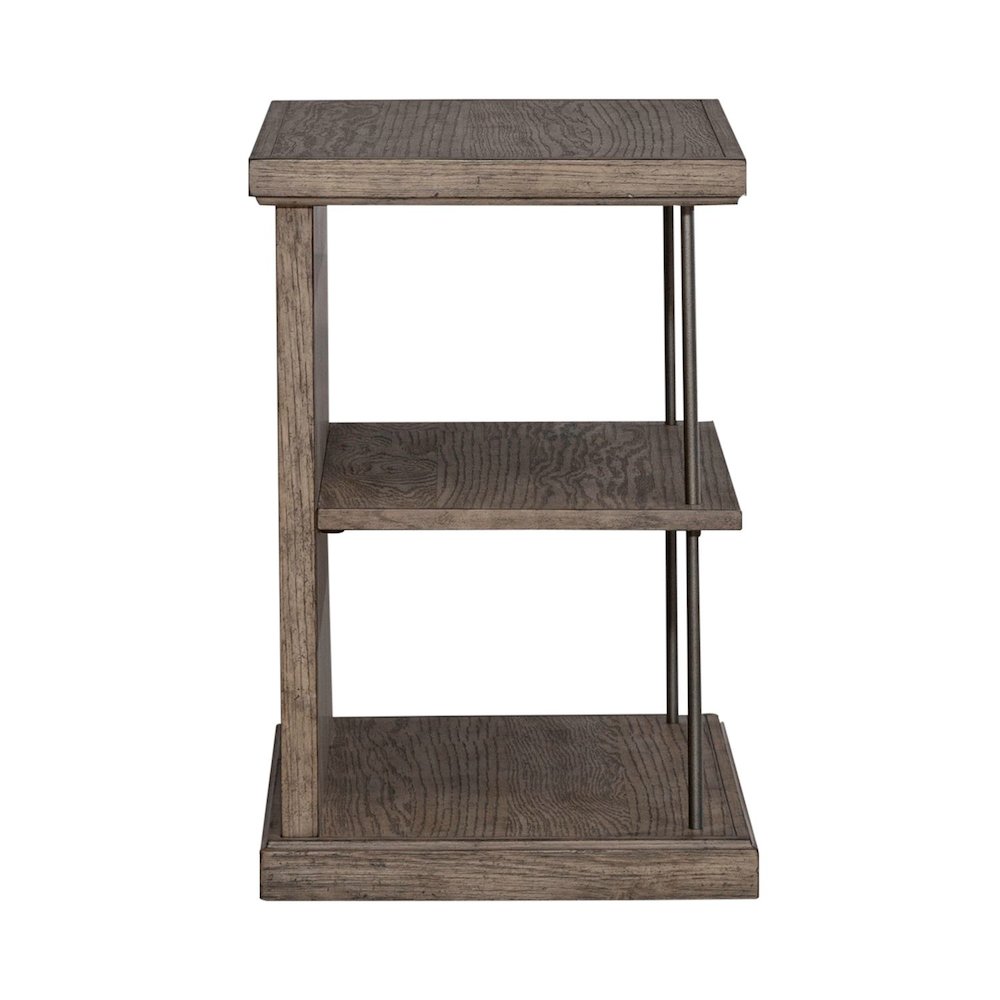 City Scape Metal Accent Oak Wood Chair Side Table for Living Room, Beige