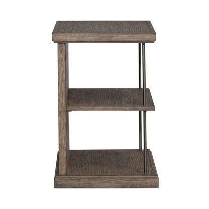 City Scape Metal Accent Oak Wood Chair Side Table for Living Room, Beige