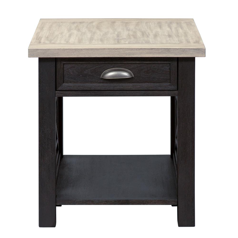 Black Farmhouse End Table – Square Side Table for Living Room with Drawer