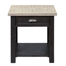 Black Farmhouse End Table – Square Side Table for Living Room with Drawer