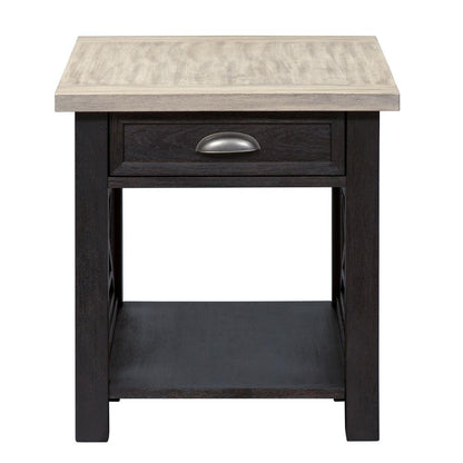Black Farmhouse End Table – Square Side Table for Living Room with Drawer