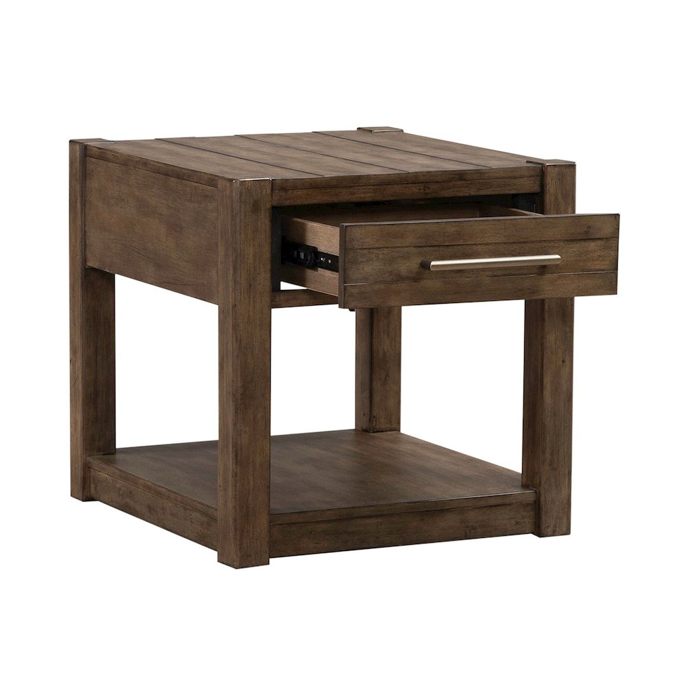 Broadmore Living Room Drawer End Table - Cobblestone Brown