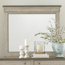 Ivy Hollow Dresser & Mirror in Weathered Linen Finish w/ Dusty Taupe Tops