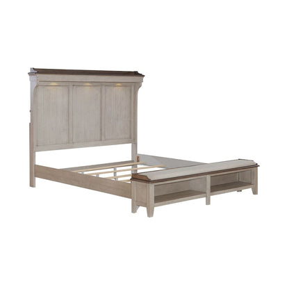 Ivy Hollow King Mantle Storage Bed in Weathered Linen Finish w/ Dusty Taupe Tops