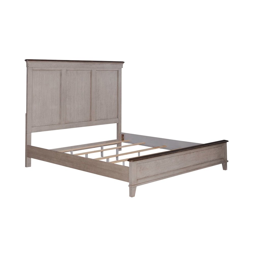 Ivy Hollow King Panel Bed in Weathered Linen Finish w/ Dusty Taupe Tops